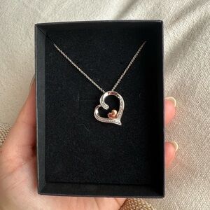 Heart Necklace With Small Rose Gold Heart 17”